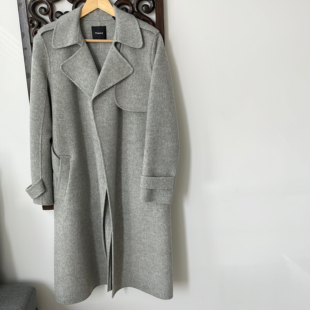 Theory, Wool belted wrap trench coat, size S